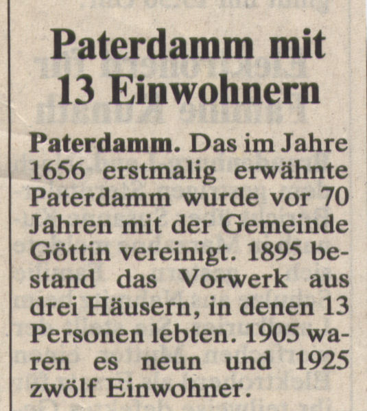 Paterdamm mit 13 Einwohnern